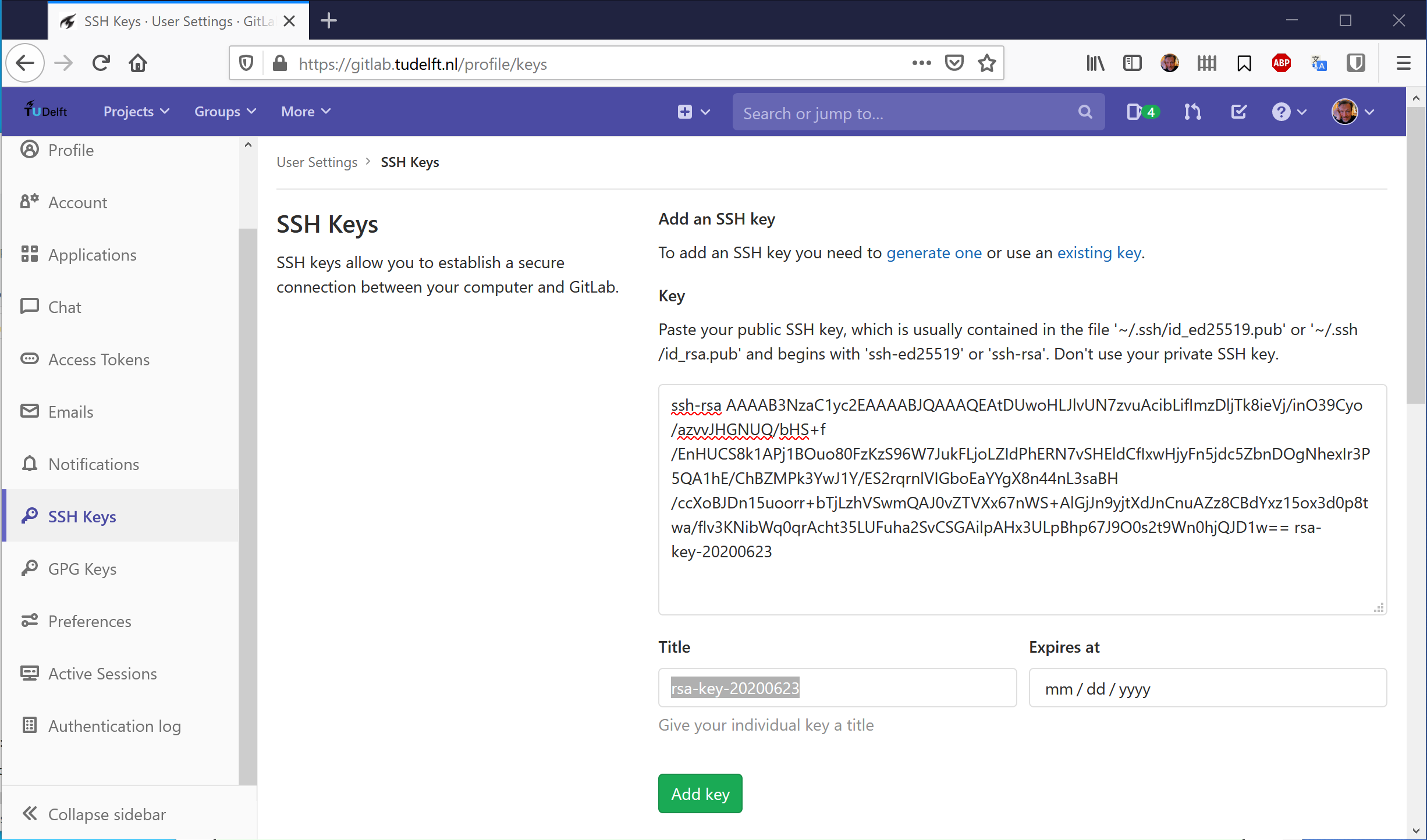 GitLab ssh keys add